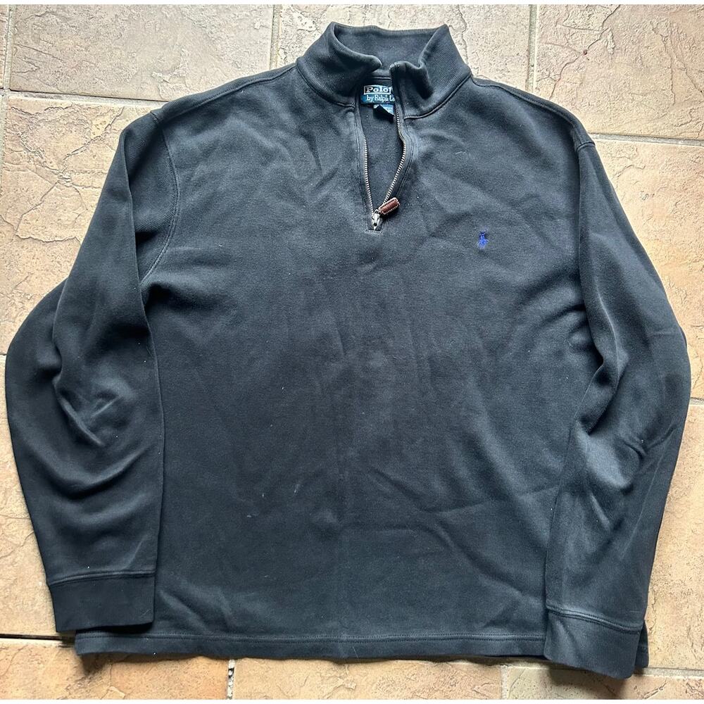 Vintage Polo Ralph Lauren Quarter Zip Pullover Mens Large Black Cotton